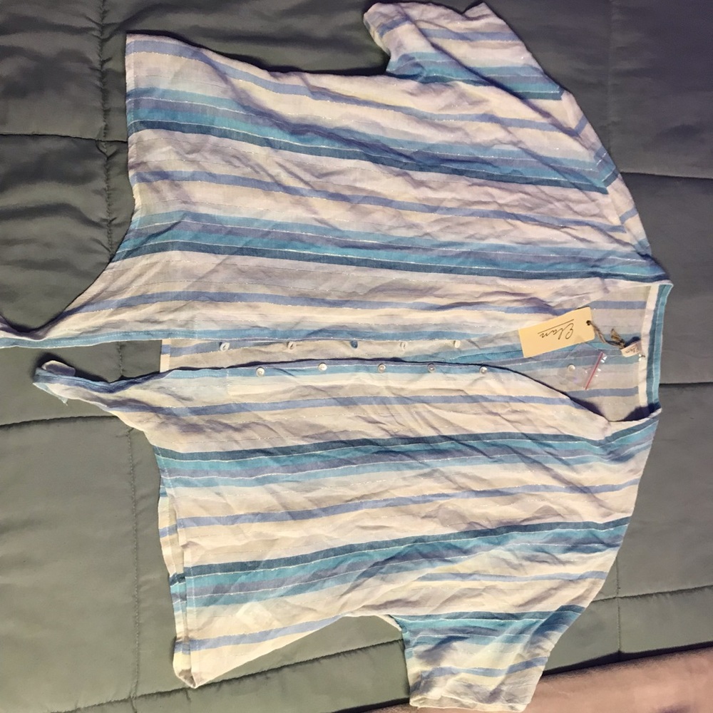 Women’s Plus Striped Button Down Crop Blouse